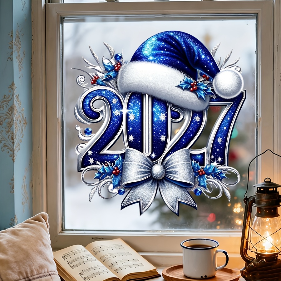 Photography Of The Year - 1 stuk 2027 Kerst Raamsticker Blauwe