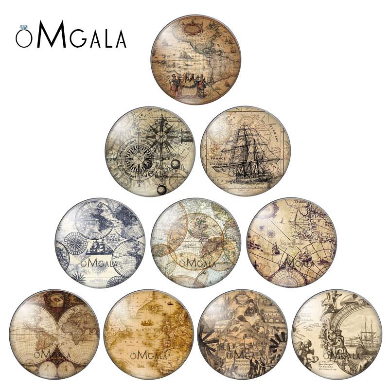 Photography History - Vintage Navigatie Wereldkaarten 10pcs 8mm/10mm12mm/18mm/20mm/25mm Ronde